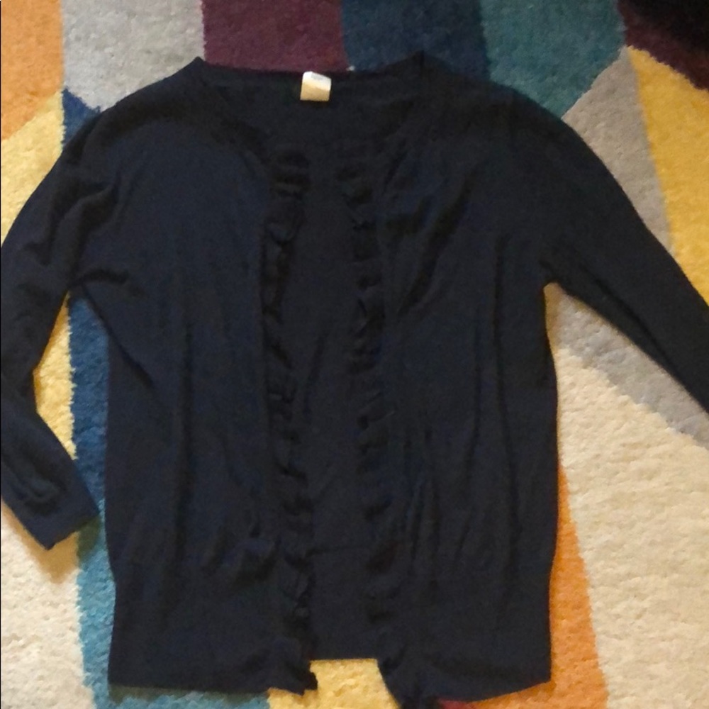 Guc jcrew navy ruffle cardigan